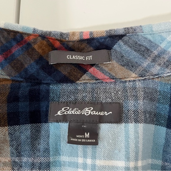 Eddie Bauer Blue Plaid Flannel Button Front Long Sleece Shirt - Picture 9 of 11
